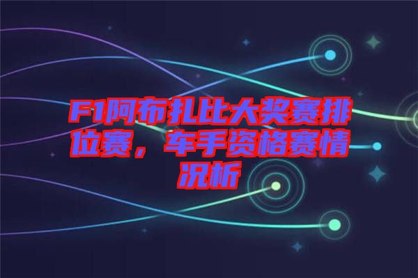 F1阿布扎比大獎賽排位賽，車手資格賽情況析