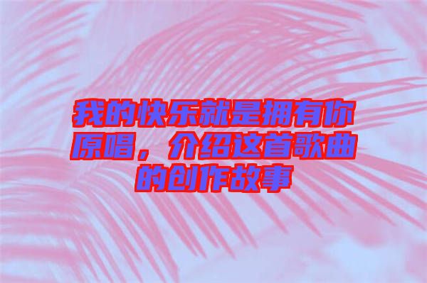 我的快樂就是擁有你原唱，介紹這首歌曲的創作故事