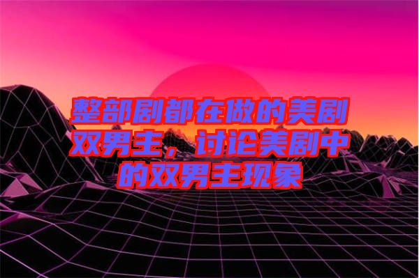 整部劇都在做的美劇雙男主，討論美劇中的雙男主現象