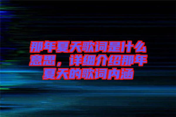 那年夏天歌詞是什么意思，詳細介紹那年夏天的歌詞內涵