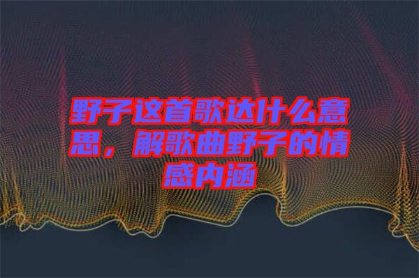 野子這首歌達什么意思，解歌曲野子的情感內涵