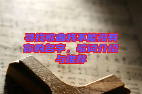 尋找歌曲我不能沒有你的名字，歌詞介紹與推薦