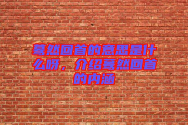 驀然回首的意思是什么呀，介紹驀然回首的內涵