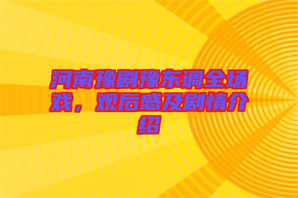 河南豫劇豫東調全場戲，觀后感及劇情介紹