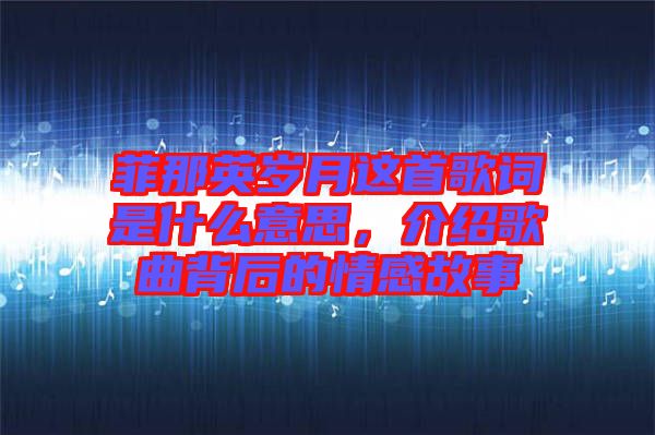 菲那英歲月這首歌詞是什么意思，介紹歌曲背后的情感故事