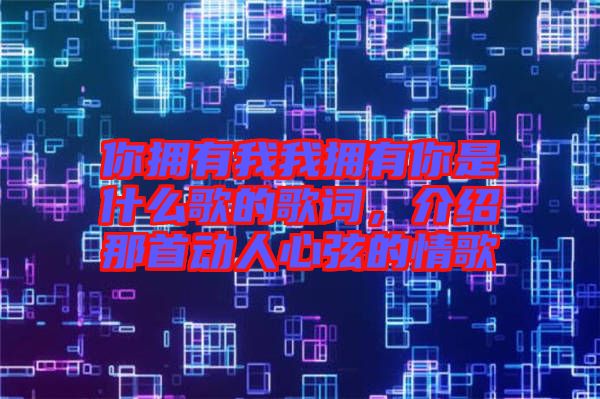 你擁有我我擁有你是什么歌的歌詞，介紹那首動人心弦的情歌
