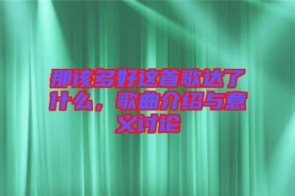 那該多好這首歌達了什么，歌曲介紹與意義討論